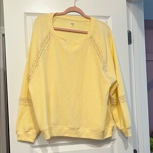 SO Women's Light Yellow Waffle knit with Lace Detail Shirt
